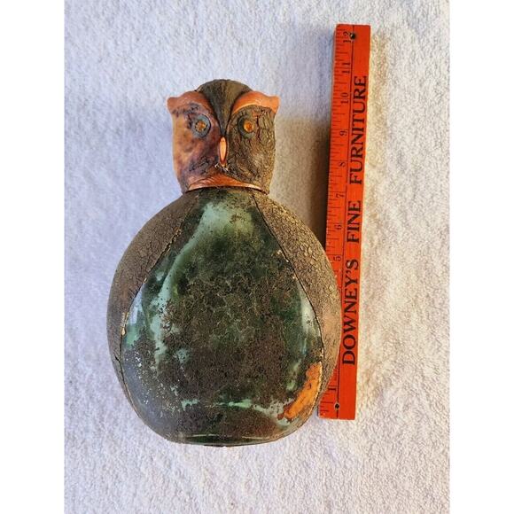 MCM 1960s Leather Wrapped OWL Liquor Bottle Decanter Made in Italy READ Barware - Picture 3 of 10